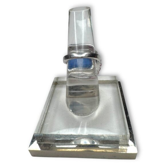 Sterling Silver Pink Tourmaline White Spinel Lapis Ring Size 6.25 - Picture 4 of 14